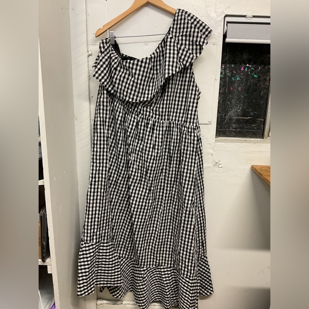 Adrianna Papell Gingham One Shoulder Dress 24W - Picture 7 of 9